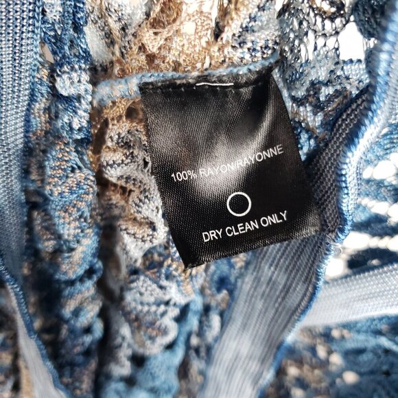 Nic + Zoe Asymmetrical Sweater Open Crochet Knit Poncho Blue Stripe Size 3X - Picture 5 of 5